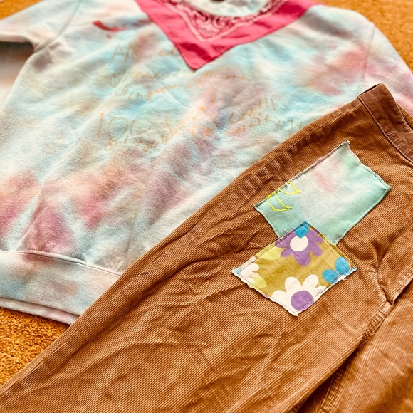 GUC Babaton ultra high waisted patchwork chord homemade bell bottoms - Picture 12 of 16